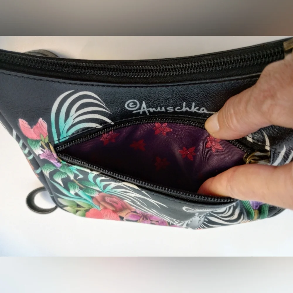 SOLD Anuschka Playful Zebras hand painted leather crossbody & wallet set NWOT - Picture 4 of 16